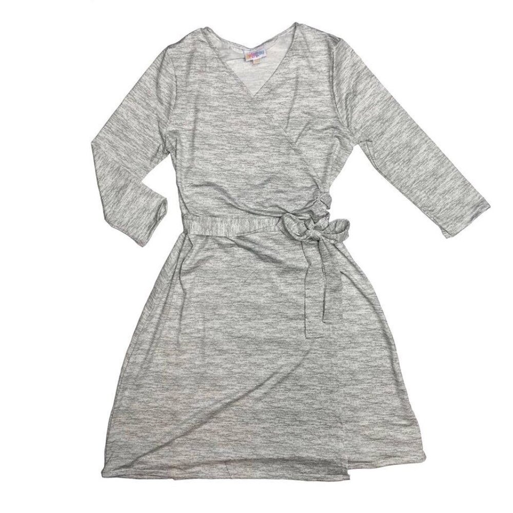 NEW M LuLaRoe Michelle True Wrap Dress Gray Heathered‎ 3/4 Sleeve Business Work